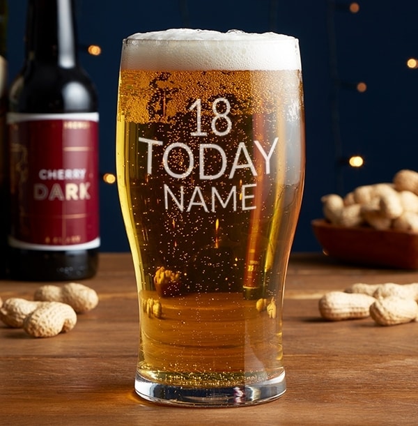 Personalised Pint Glass 18th Birthday Funky Pigeon