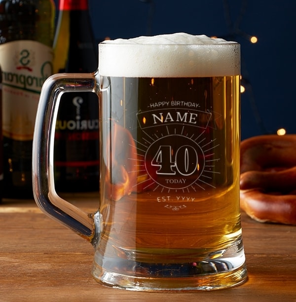 Personalised Easy To Personalise Engraved Quality Glass Tankard Gift Boxed 40th Birthday Design