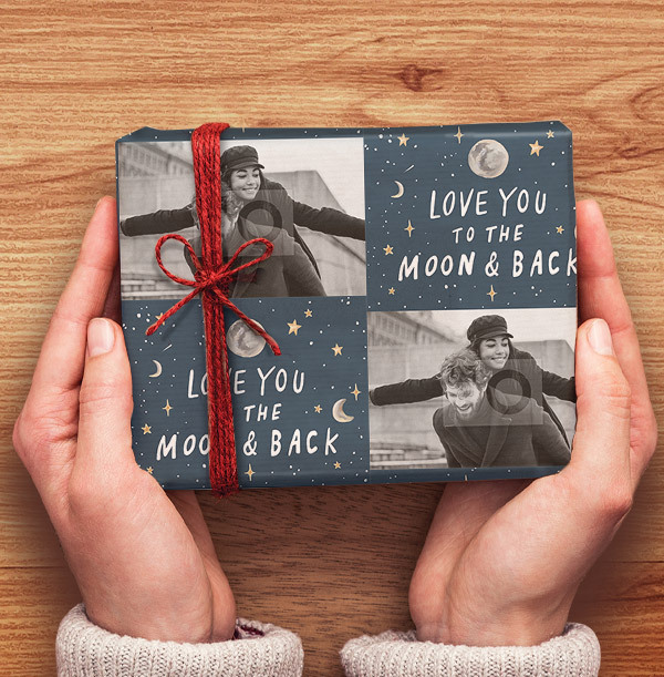 Moon and Back Personalised Valentines Photo Wrapping Paper