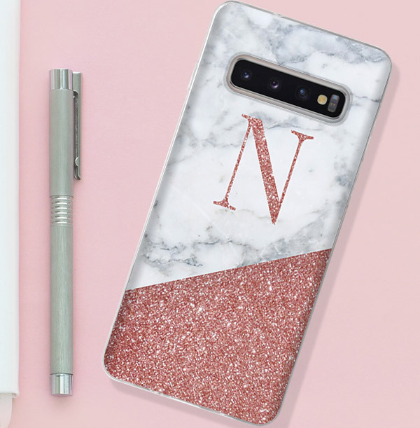 Marble & Glitter Personalised Initial Samsung Phone Case
