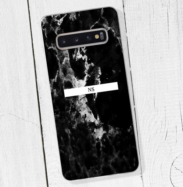 Black Marble & Initials Samsung Phone Case