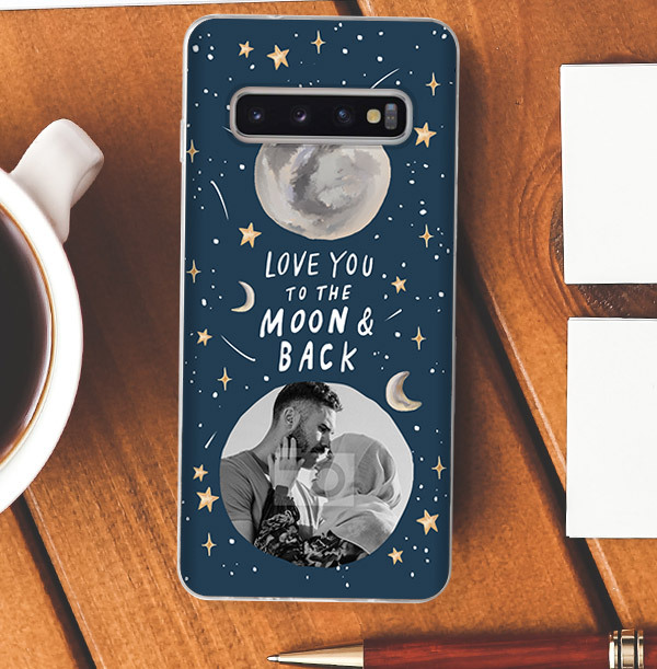 Moon and Back Valentines Photo Upload Samsung Case