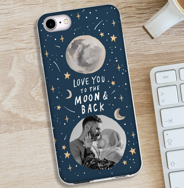 Moon and Back Valentines Photo Upload iPhone Case
